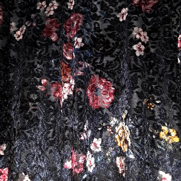 Velvet Floral Print Black Fringe Kimono Open Cardigan Sweater Duster Size 1X - Picture 5 of 7